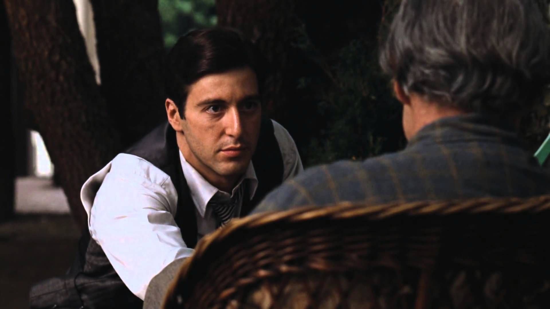 Al Pacino y Marlon Brando como Michael y Vito Corleone en El padrino