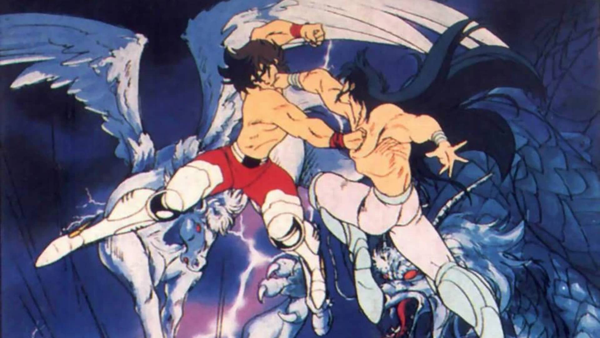 Seiya de Pegaso peleando contra Dragon Shiryu en el torneo galáctico de Los Caballeros del Zodiaco