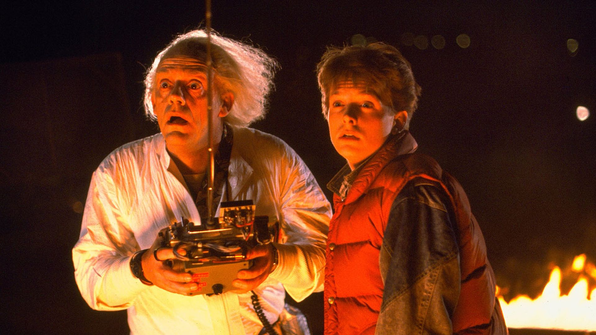 Christopher Lloyd y Michael J Fox en Volver al futuro
