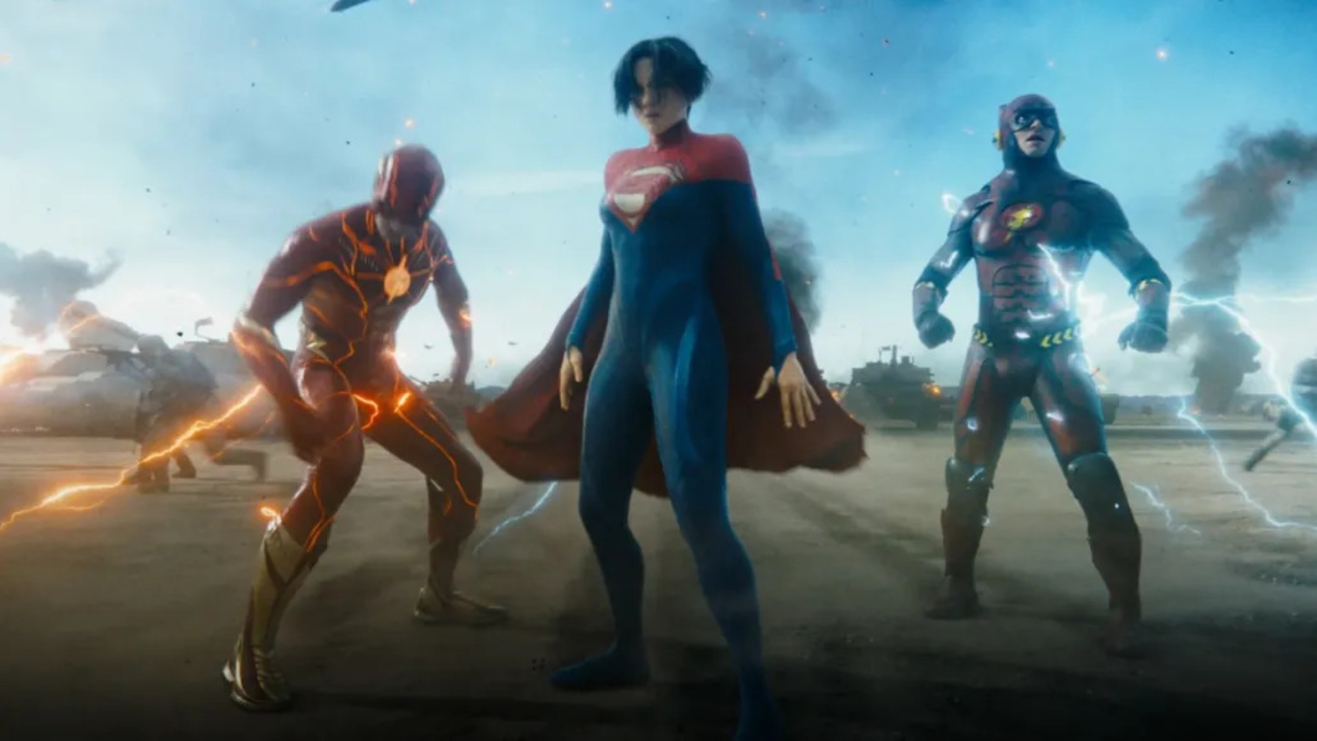Supergirl con Barry Allen en batalla contra Zodd 