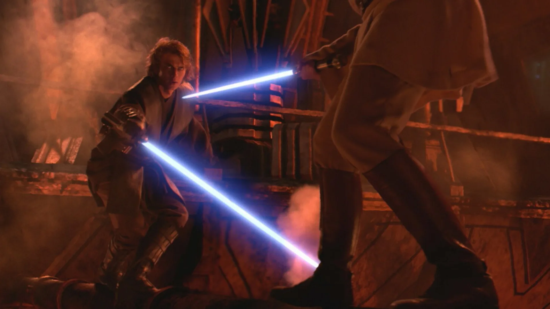 Anakin peleando contra su maestro.