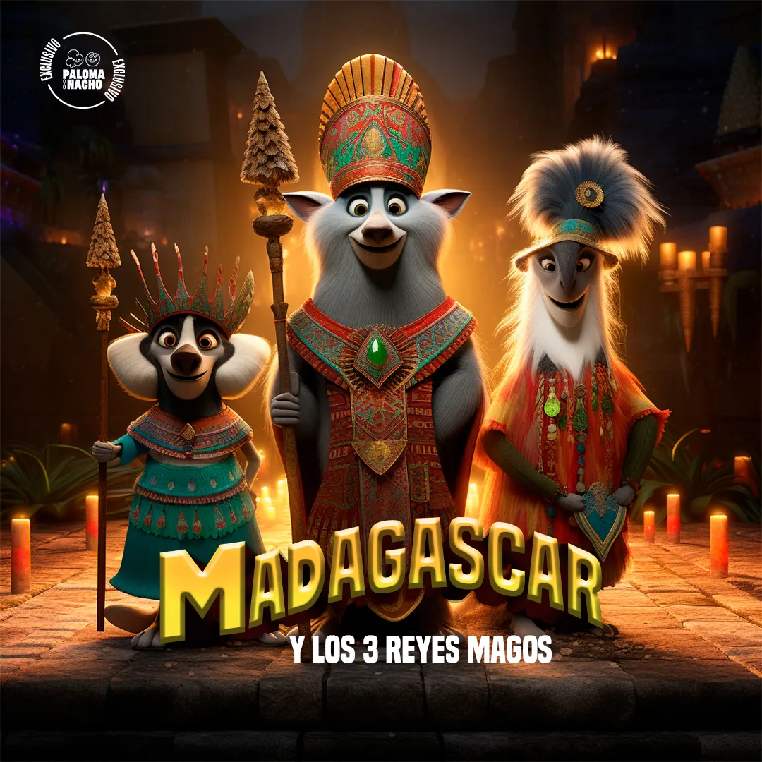 Reyes Magos al estilo Madagascar (IA)