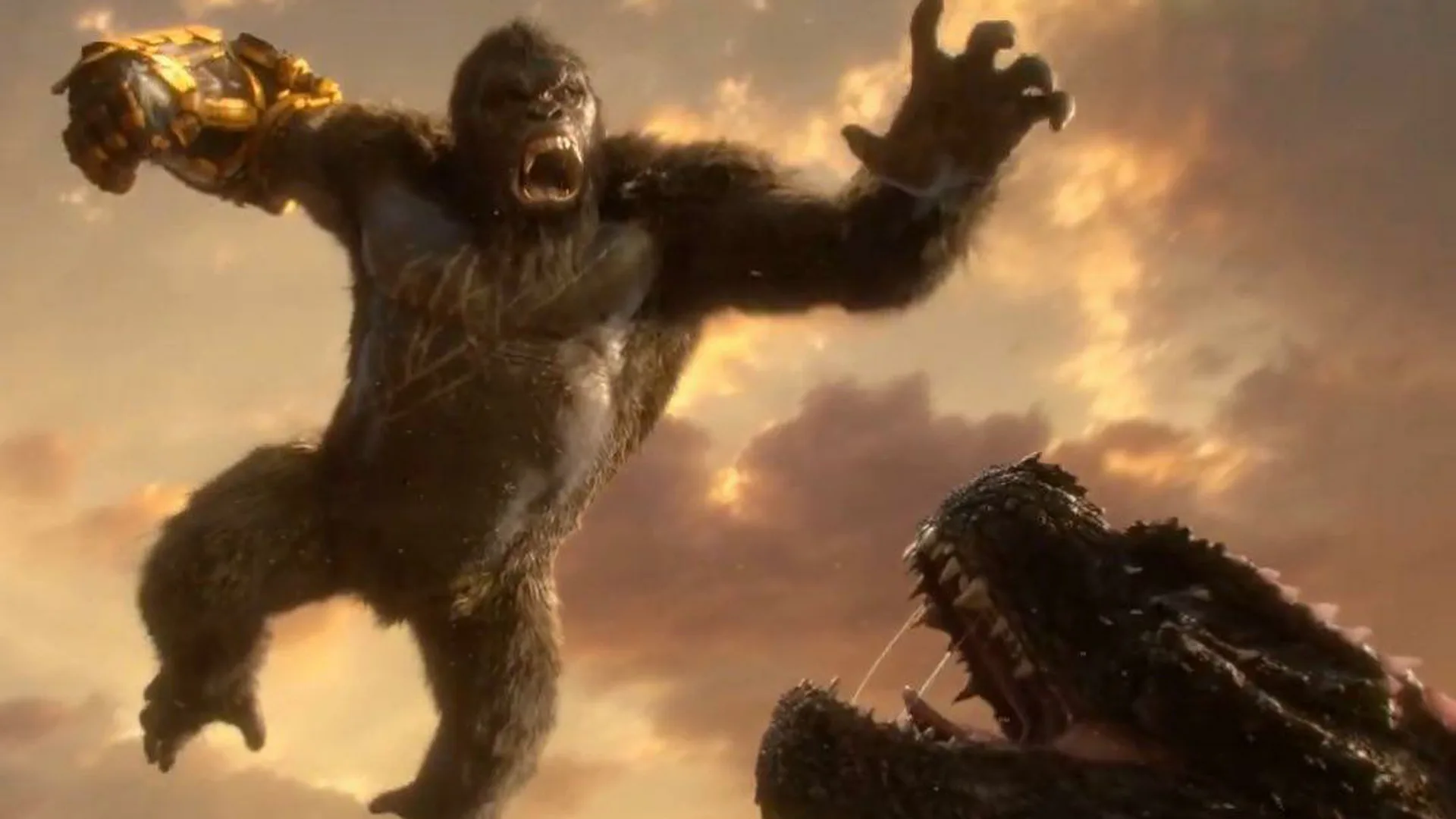 Kong brincando para golpear a Godzilla