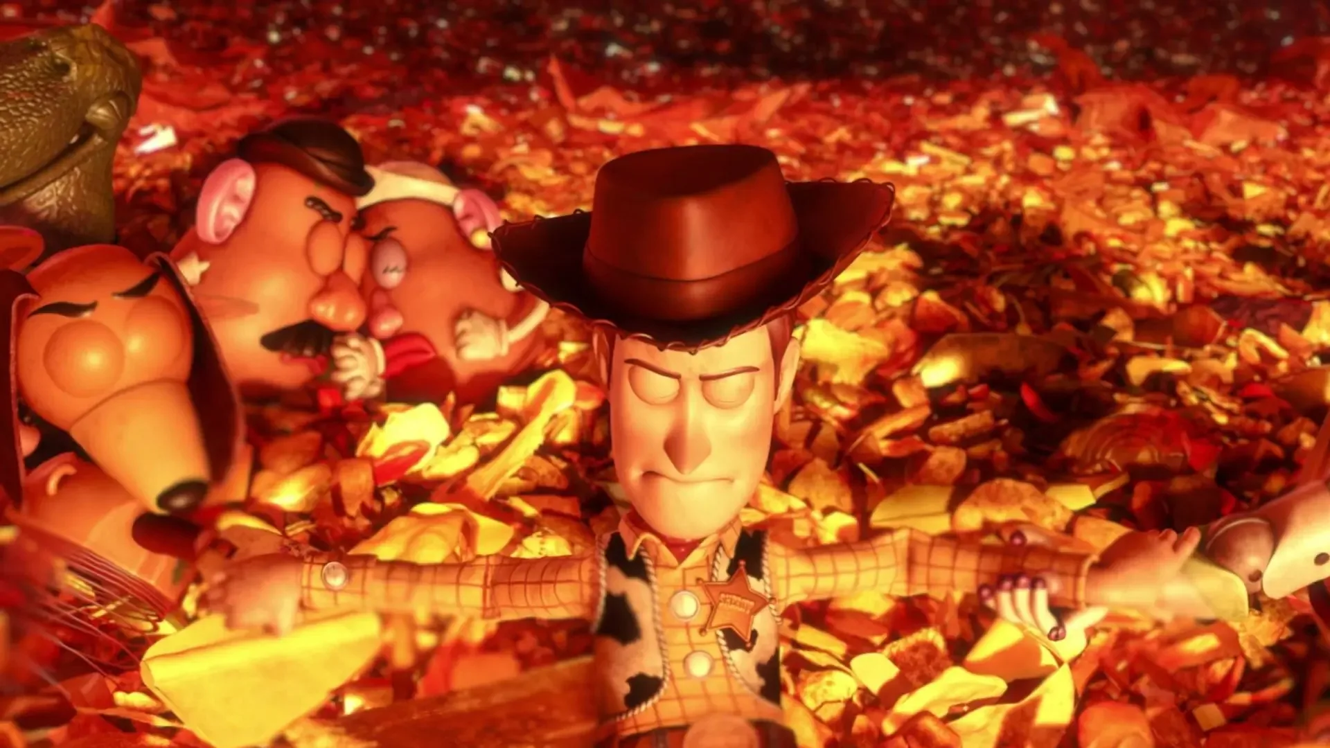 Teorías oscuras Disney Pixar, juguetes de Toy Story en el incinerador.